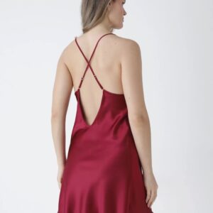 Satin Maroon Lace Trim Cami Top & Shorts Nightwear Set
