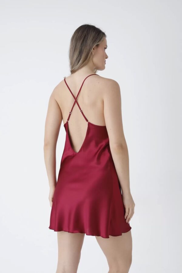 Satin Maroon Lace Trim Cami Top & Shorts Nightwear Set - Image 2