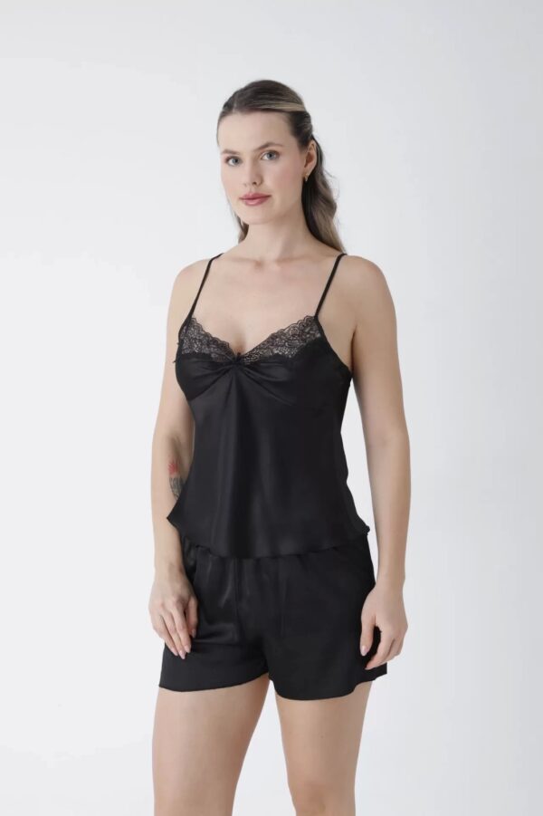 Black Satin Lace Slip Nightdress for Women - Image 4
