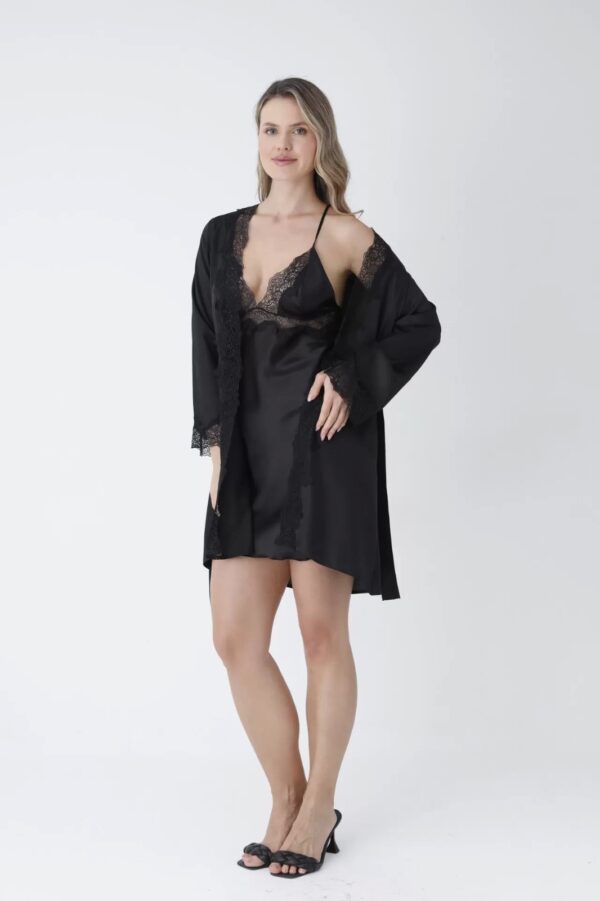 Black Satin Lace Slip Nightdress for Women - Image 5