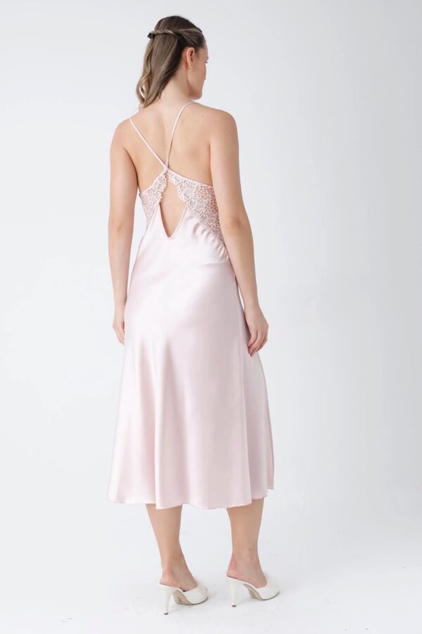 Blush Pink Satin Nightwear Set with Lace Bodice & Matching Robe - Image 4