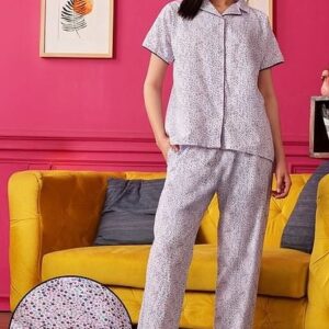 Larina Cozy Nights Cotton Night Suit – White Print
