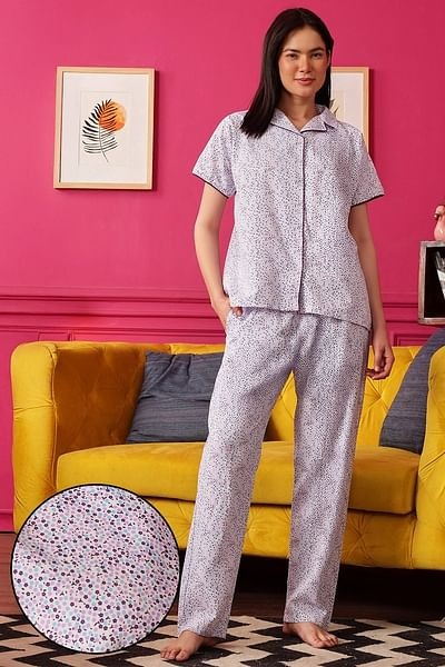 Larina Cozy Nights Cotton Night Suit – White Print