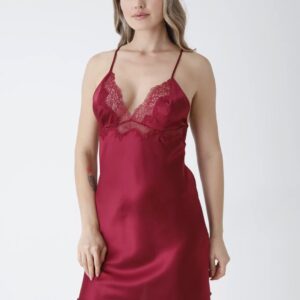 Larina Satin Elegance Lace Nightdress – Wine Red